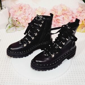 STEVE MADDEN Black Rainier Leather & Tweed Moto Combat Boots Size 5.5M